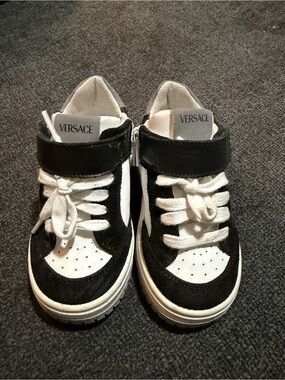 Versace Kids Black and White Lace/Velcro Sneakers